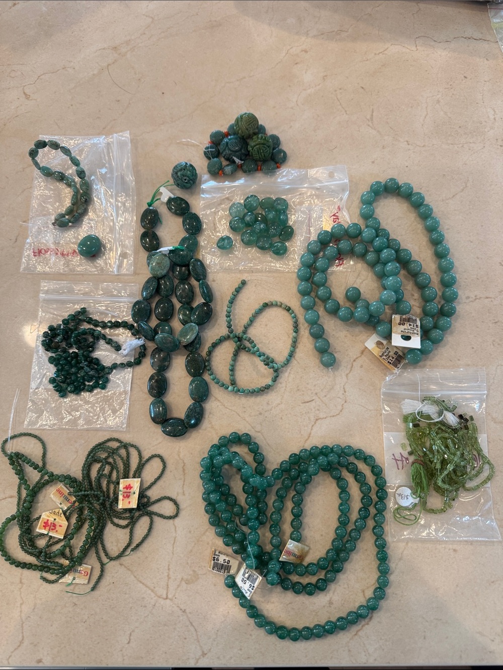 Lot of Green Bead Necklaces and Strands